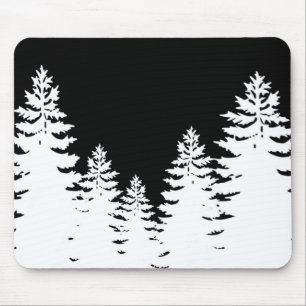 Minimalist black and white pine tree silhouette    mouse pad