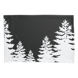 Minimalist black and white pine tree silhouette   pillowcase