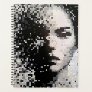 Minimalist black and white pixel portrait planner 