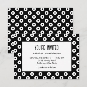 Minimalist Black and White Polka-Dot Baptism Invitation