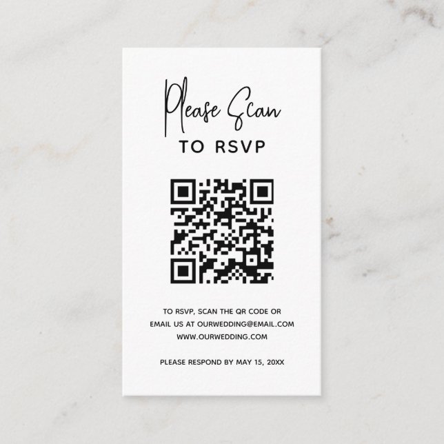 Minimalist Black and White QR Code Modern Wedding Enclosure Card (Front)
