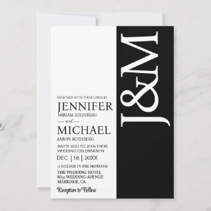 Minimalist Black and White QR Code on Back Wedding Invitation