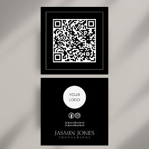 Minimalist Black and White QR Code Social Media Square Business Card
