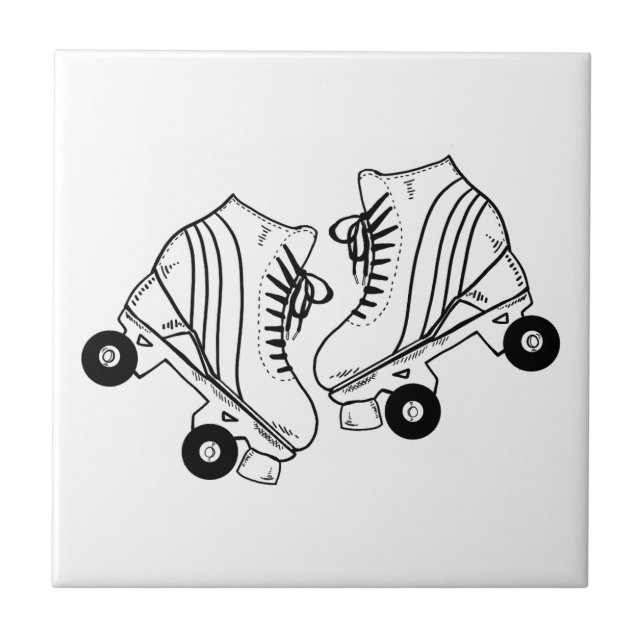 Minimalist Black And White Roller Skates Drawing  Ceramic Tile (Front)