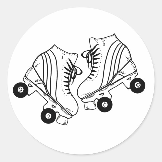 Minimalist Black And White Roller Skates Drawing Classic Round Sticker (Front)