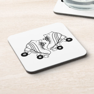 Minimalist Black And White Roller Skates Drawing Coaster