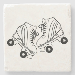 Minimalist Black And White Roller Skates Drawing  Stone Coaster