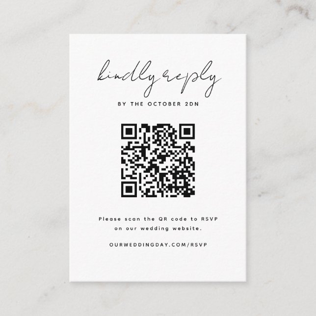 Minimalist Black and White RSVP with QR Code Card (Front)