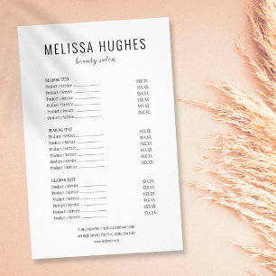 Minimalist Black and White Salon Service Menu