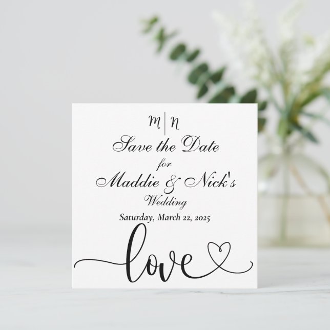 Minimalist Black and White Save the Date (Standing Front)