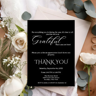 Minimalist black and white script appreciation  invitation