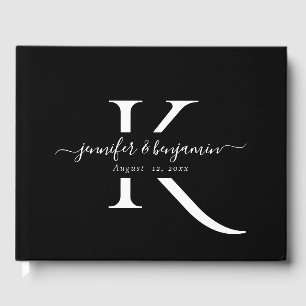 Minimalist Black and White Script Monogram Wedding Guest Book