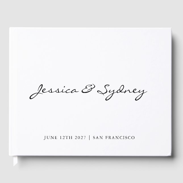 Minimalist Black and White Script Wedding Custom Guest Book (Front)