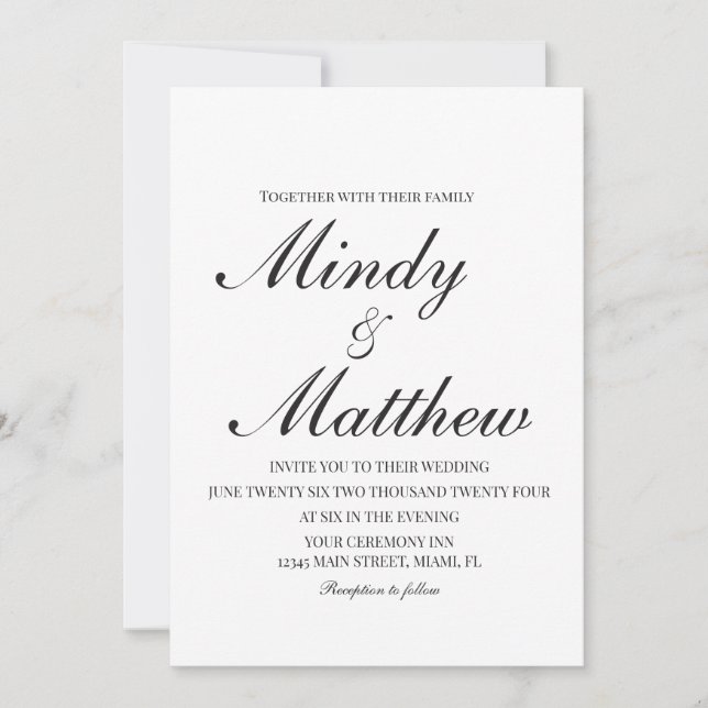Minimalist Black and White Script Wedding Invitation (Front)