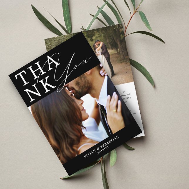 Minimalist Black and White Script Wedding  Thank You Card (Creator Uploaded)