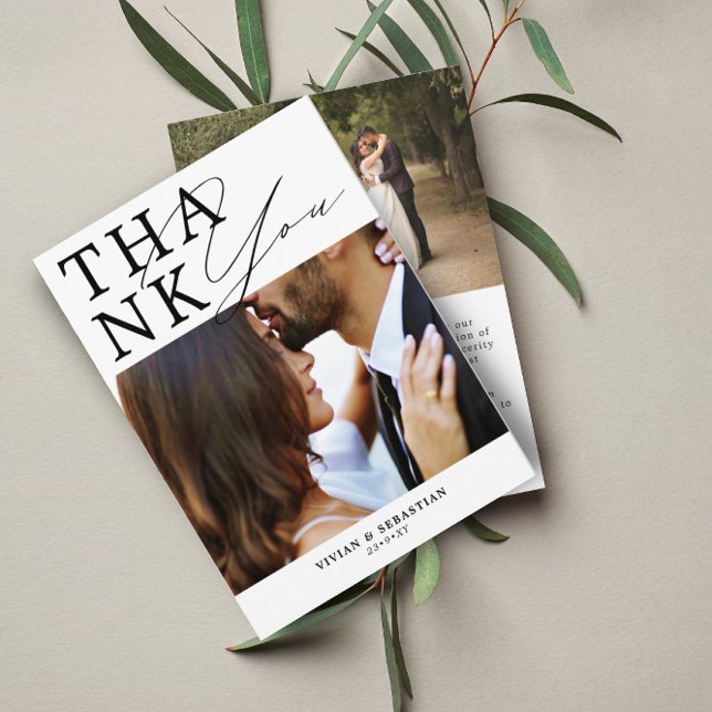 Minimalist Black and White Script Wedding  Thank You Card (Creator Uploaded)