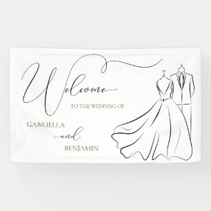 Minimalist Black and White Script Wedding Welcome Banner