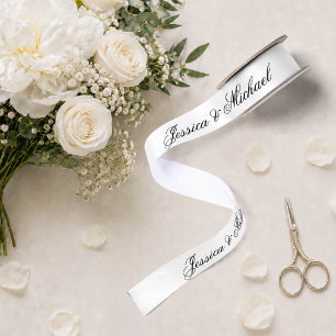Minimalist Black and White Simple Calligraphy Satin Ribbon