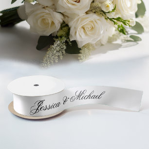 Minimalist Black and White Simple Calligraphy  Satin Ribbon