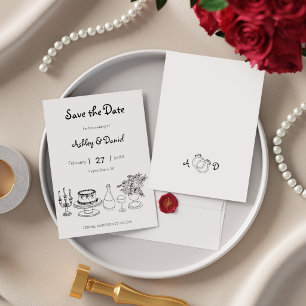 Minimalist Black and White Simple Doodle Wedding Save The Date