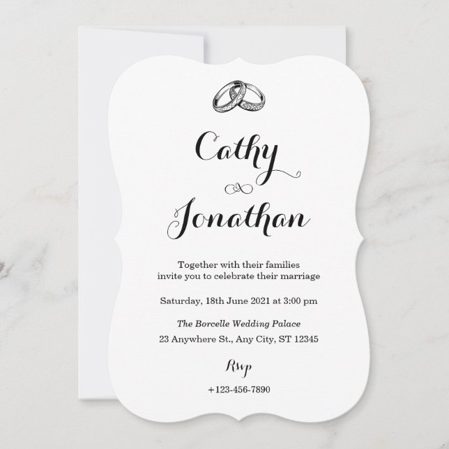 Minimalist Black and white simple wedding ring  Invitation (Front)
