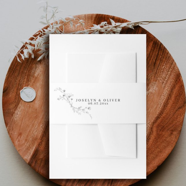 Minimalist Black and White Sketched Floral Wedding Invitation Belly Band (Creator Uploaded)