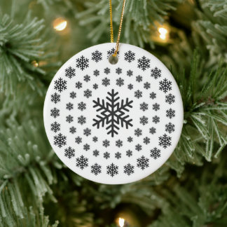 Minimalist Black and White Snowflakes Mandala Xmas Ceramic Ornament