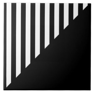 Minimalist Black and White Split Geometric Stripe Ceramic Tile