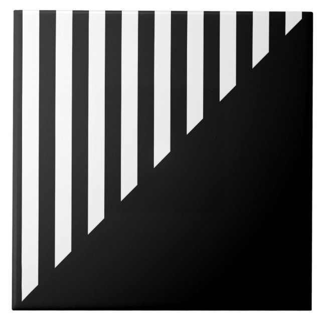 Minimalist Black and White Split Geometric Stripe Ceramic Tile (Front)