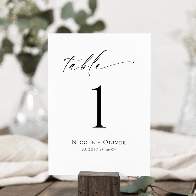 Minimalist Black and White Table Number (Whimsical Script Table Number Card)