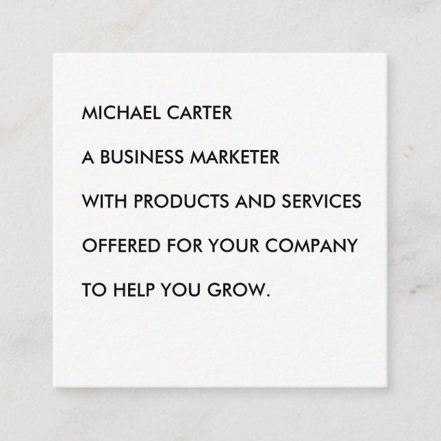 Minimalist Black and White Text Square Business Card (Front)