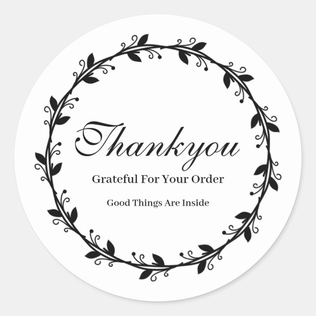 Minimalist Black and white Thankyou Sticker (Front)