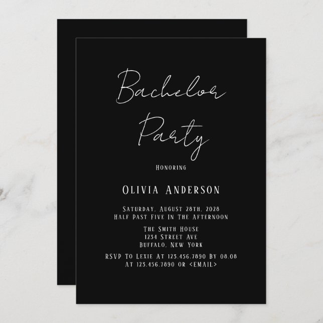 Minimalist Black and White Tie Bachelorette Party  Invitation (Front/Back)