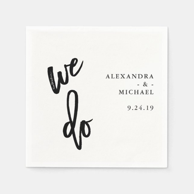 Minimalist Black and White Typography Wedding Napkin (Front)