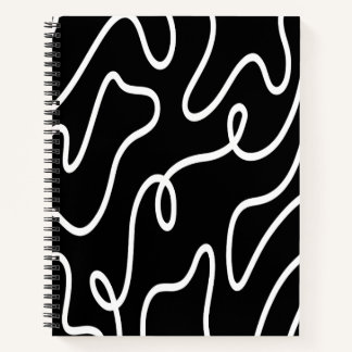 Minimalist Black and White Wavy Line Art  Notebook