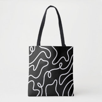Minimalist Black and White Wavy Line Art  Tote Bag