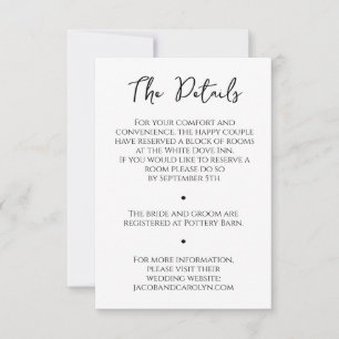 Minimalist Black and White Wedding Details Card