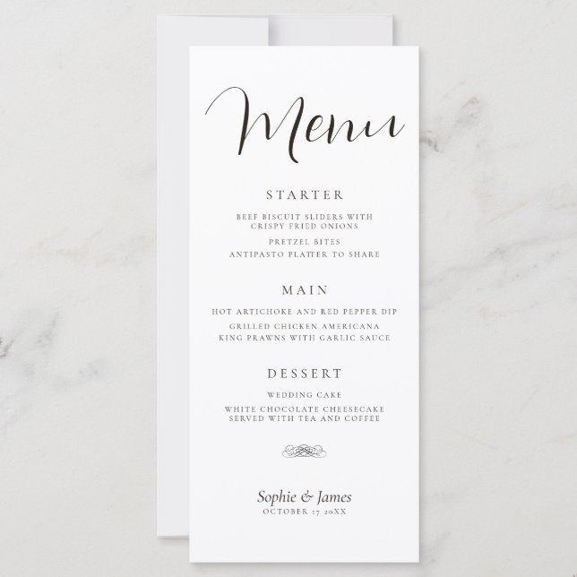 Minimalist Black And White Wedding Dinner Menu (Front)