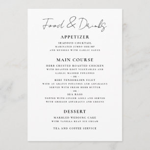 Minimalist Black and White Wedding Event Menu