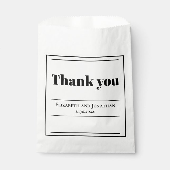 Minimalist Black and White Wedding Favour Bag (Front)