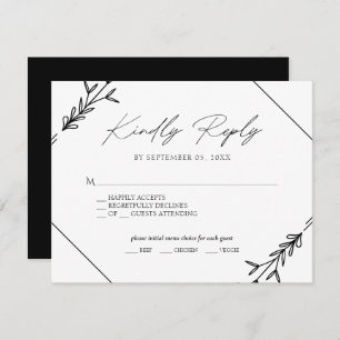 Minimalist Black and White Wedding Menu Choice RSV