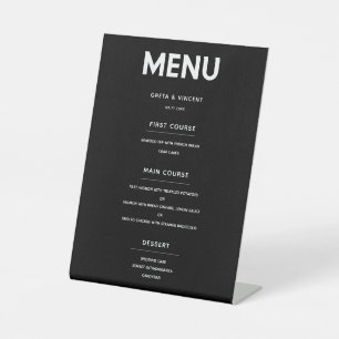 Minimalist Black and white wedding menu Pedestal Sign