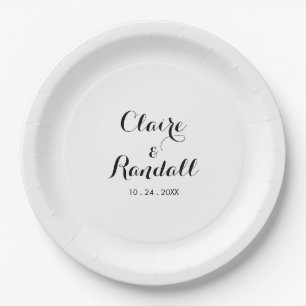 Minimalist Black and White Wedding Paper Plate