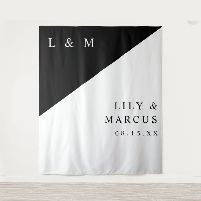 Minimalist Black And White Wedding Photo Backdrop Tapestry (Front)