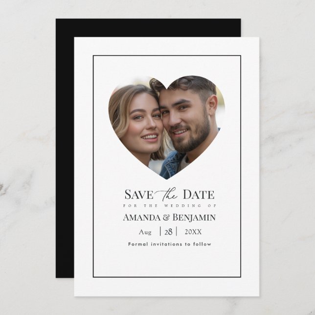 Minimalist Black and White Wedding Photo Save The Date (Front/Back)