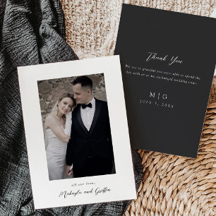 Minimalist Black and White Wedding Photo Thank You Card