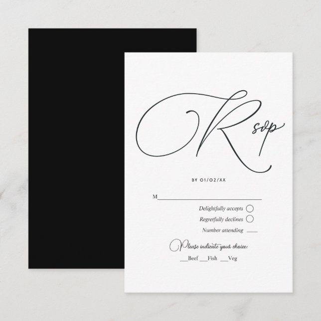 Minimalist Black and White Wedding RSVP Card (Front/Back)