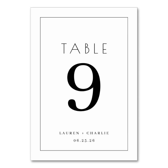 Minimalist Black and White Wedding Table Card (Front)
