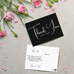 Minimalist Black and White Wedding Thank You Postcard