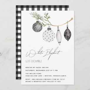 Minimalist Black and White White Elephant Invitation